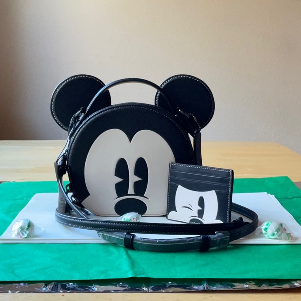 🐭 DISNEY X COACH MICKEY MOUSE EAR BAG & CARD CASE 🐭 NWT 🐭